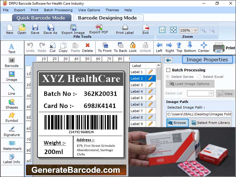 Screenshot of Generate Healthcare Barcode