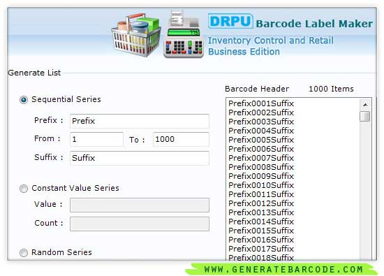Screenshot of Generate Inventory Barcode