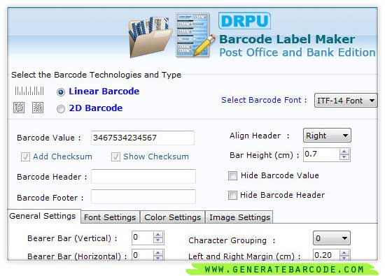 Screenshot of Generate Postal Barcode