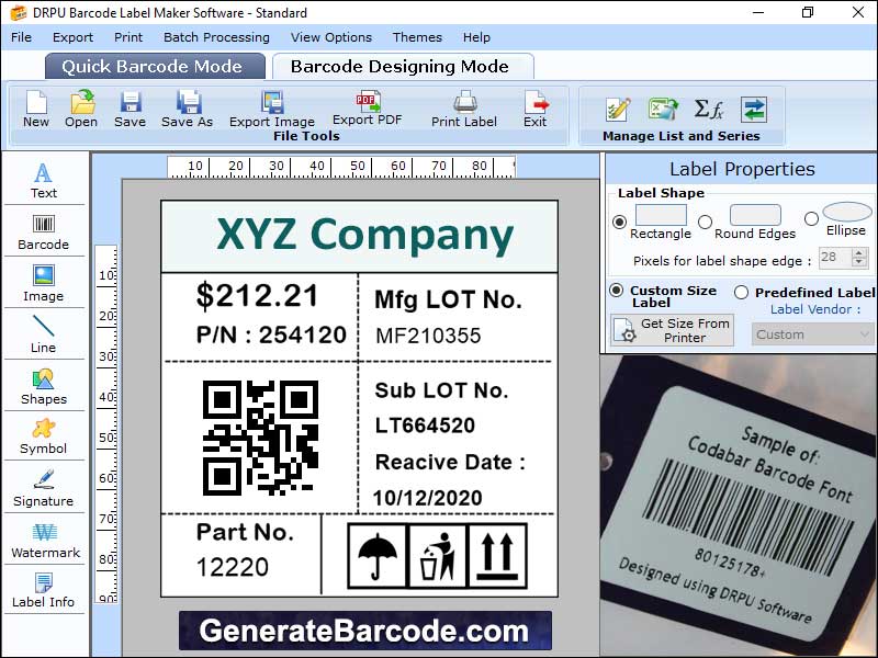 Generate Barcode Labels screenshot