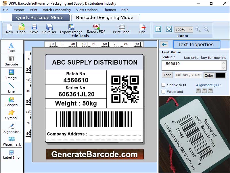 Screenshot of Generate Packaging Barcode