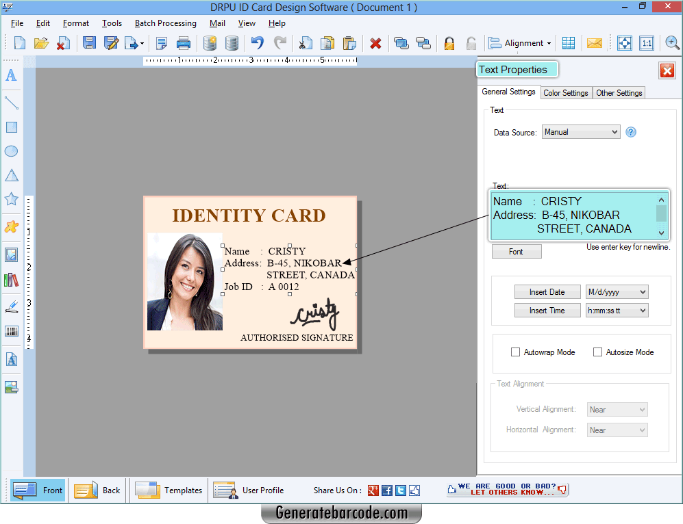 ID card maker software screenshots GenerateBarcode