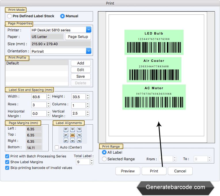 Print barcode labels