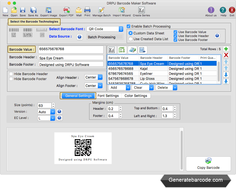 MAC Barcode Generator Software - Standard Edition