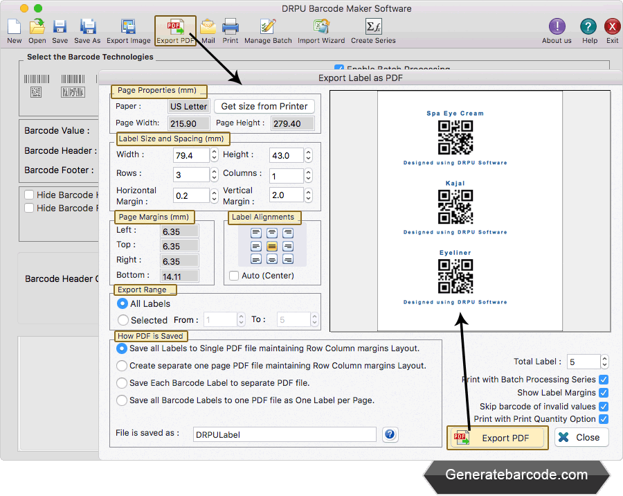 Export Label as PDF