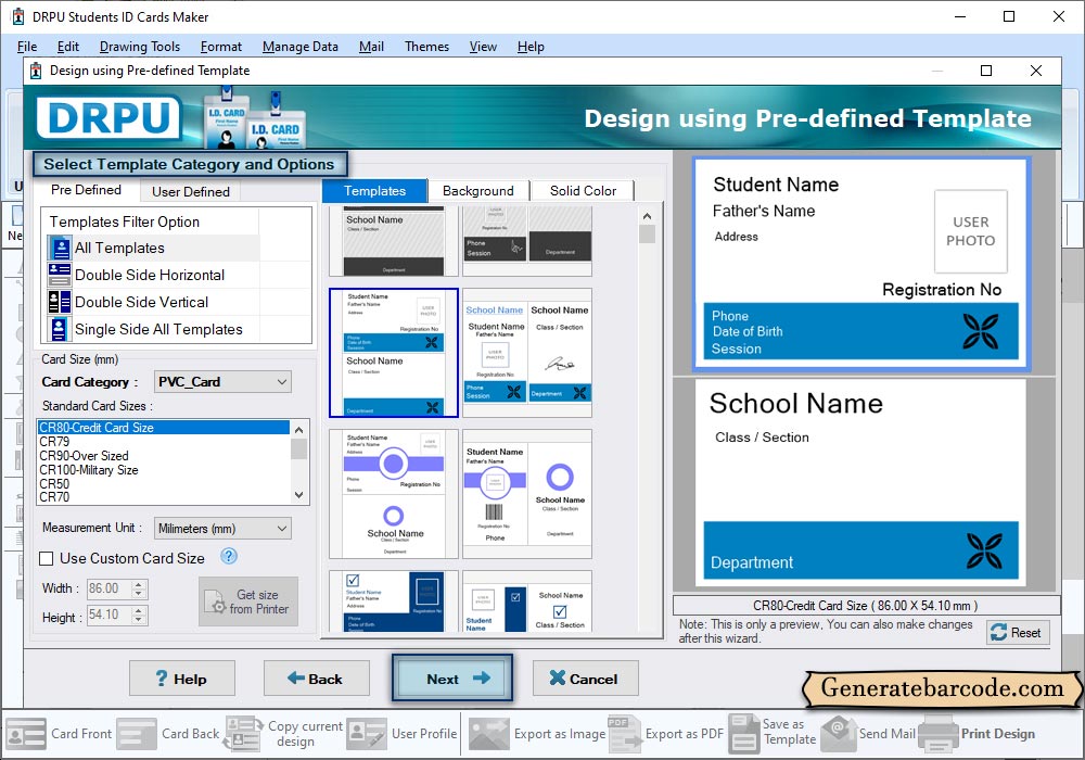 Select Pre-defined Template